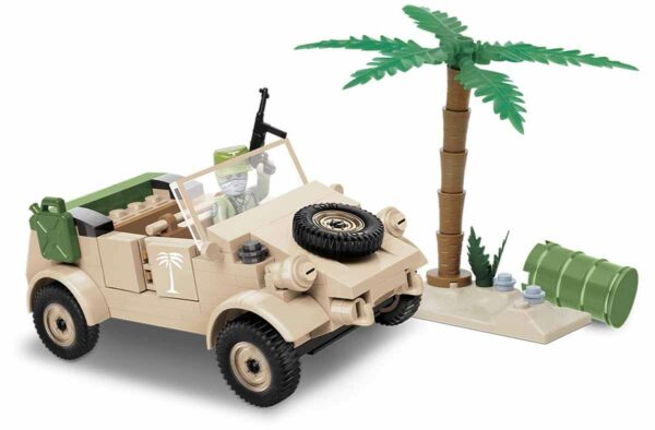 A VW Type 82 Kubelwagen - Off-Road Passenger Car #2402 featuring a palm tree nearby.