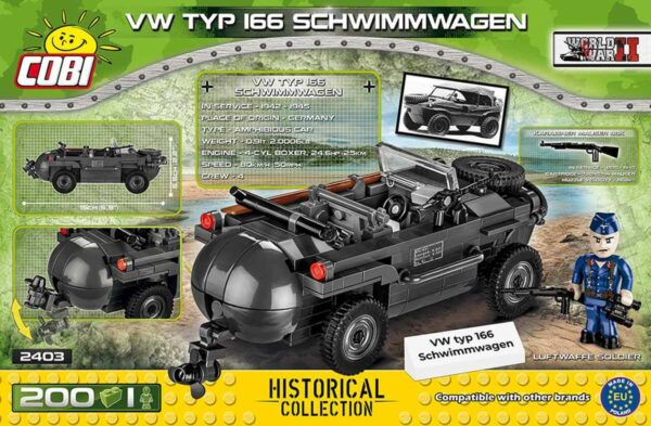 Lego VW Type 166 Schwimmwagen - German Amphibious Off-Road Vehicle building toy.
