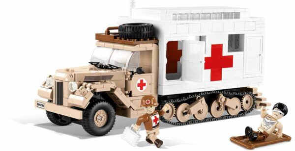 A Ford V3000S Maultier Ambulance #2518 featuring a red cross.