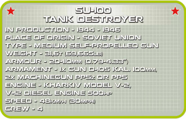 A picture showcasing the SU 100 tank destroyer with serial number 2541.