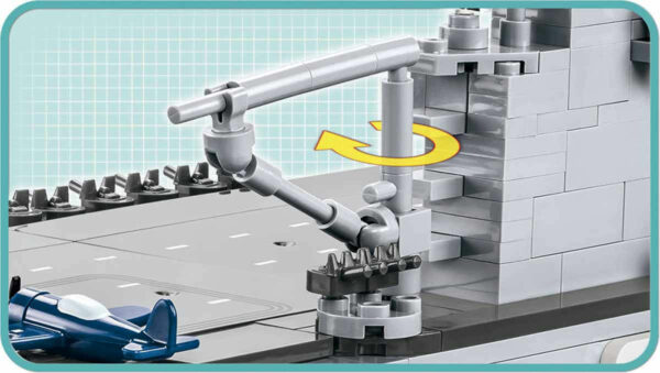 A lego model of the USS Enterprise (CV-6) Navy Ship #4815 with a robot attachment.