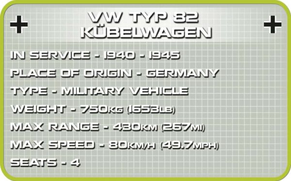 VW Type 82 Kubelwagen - Off-Road Passenger Car #2402 is a rugged off-road vehicle.