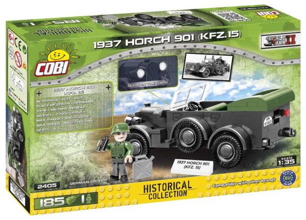 A LEGO box featuring a vintage 1937 Horch 901 (KFZ.15) #2405 vehicle.