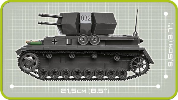 An image of the Flakpanzer IV Wirbelwind #2548 with measurements.