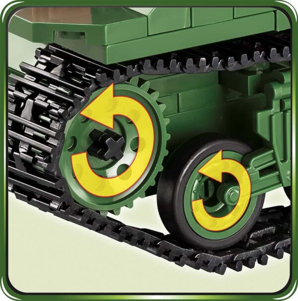 A green tank with gears on it, specifically a Sherman M4A3E2 "Jumbo" #2550.