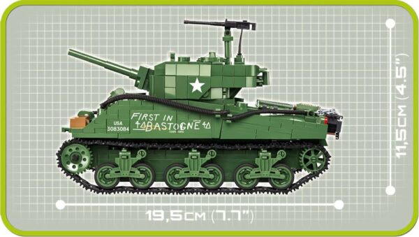 A green army tank, model #2550, based on the Sherman M4A3E2 "Jumbo".