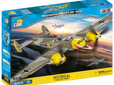 A box with a Lego model of a Messerschmitt Bf 110B #5716 fighter plane.