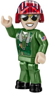 A figure in a green uniform with hat and sunglasses inspired by the Top Gun F-14 Tomcat #5811-A.