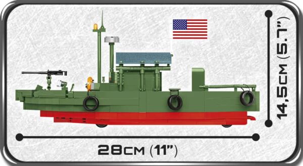 A detailed scale model of a Patrol Boat River (PBR) MK II #2238 showcasing a flag.