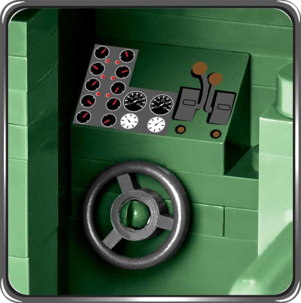 A green PBR MK II #2238 equipped with a steering wheel and buttons.
