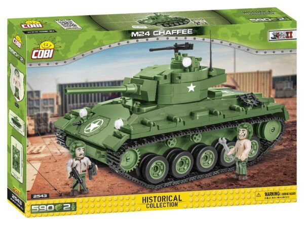 A boxed M24 Chaffee #2543 army tank.