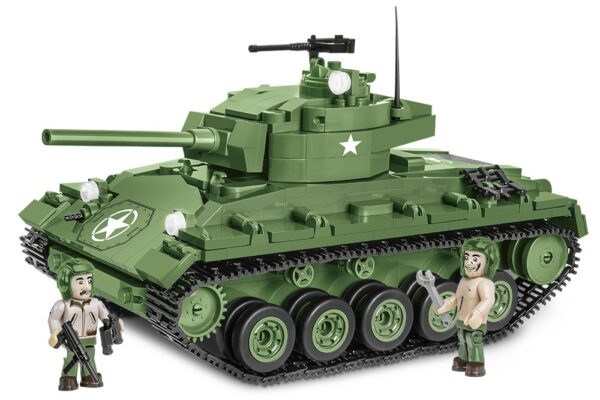A green M24 Chaffee #2543 tank with two people.