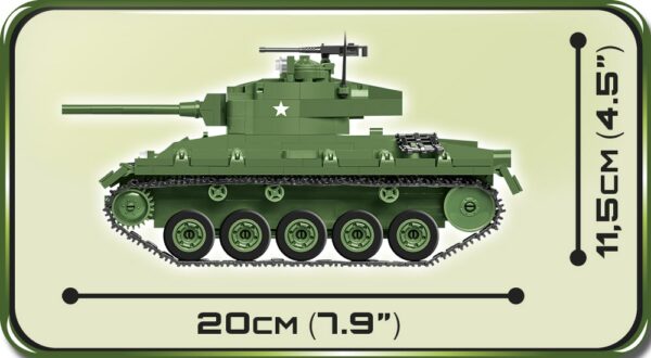 A green M24 Chaffee #2543 is shown with measurements.