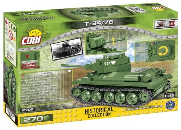 A box of the T-34-75 #2706 - 1:48 Scale lego set with a miniature tank.