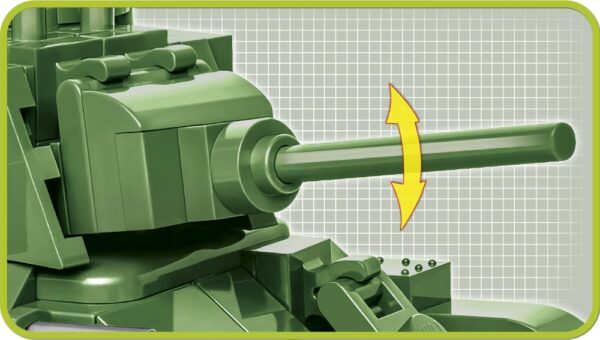 A green tank with an arrow pointing at it in 1:48 scale.