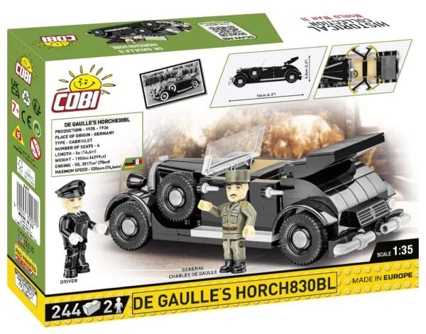 A collection of De Gaulee's classic 1936 Horch 830 BL #2261 bricks with a police car.