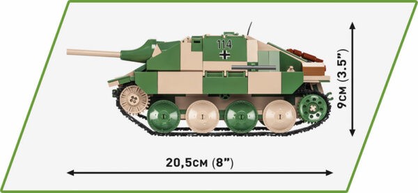 An image of a JAGDPANZER 38 (HETZER) #2558 tank with measurements.