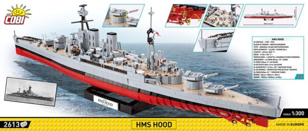 A Lego model of the HMS HOOD #4830 in the ocean.