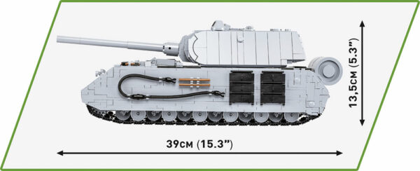 Image of a PANZER VIII MAUS 1605 KL #2559 with measurements.