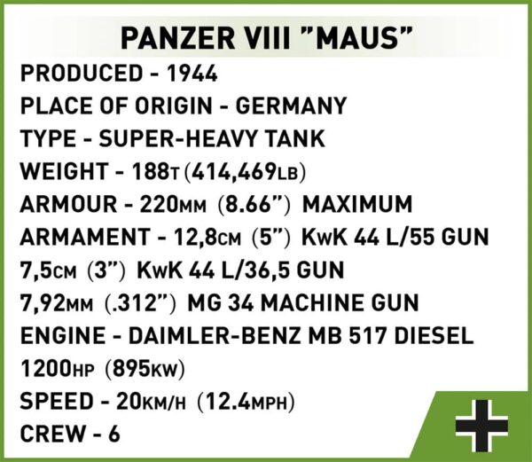 PANZER VIII MAUS 1605 KL #2559 - German superheavy tank.