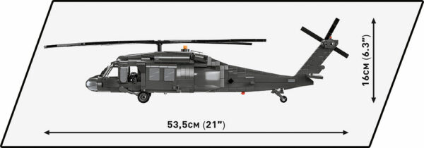 A Sikorsky Black Hawk 893 KL. #5817 model of a black helicopter with measurements.