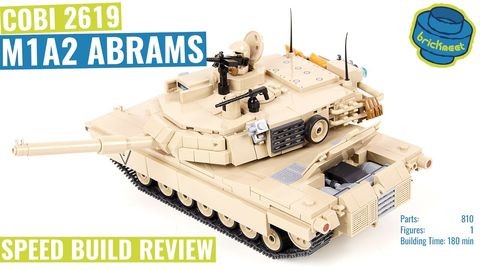 A LEGO tank resembling the COBI 2619 M1A2 Abrams, built quickly and reviewed.