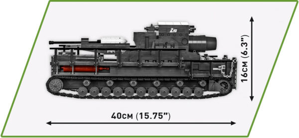 An image displaying the measurements of a 60 cm Karl-Ger?t 040 ZIU #2560 tank.