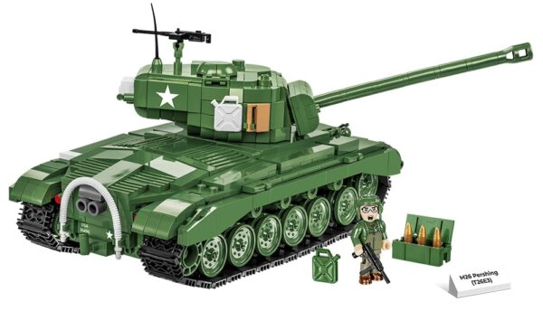 A soldier operates a green M26 Pershing (T26E3) #2564 tank equipped with a gun.