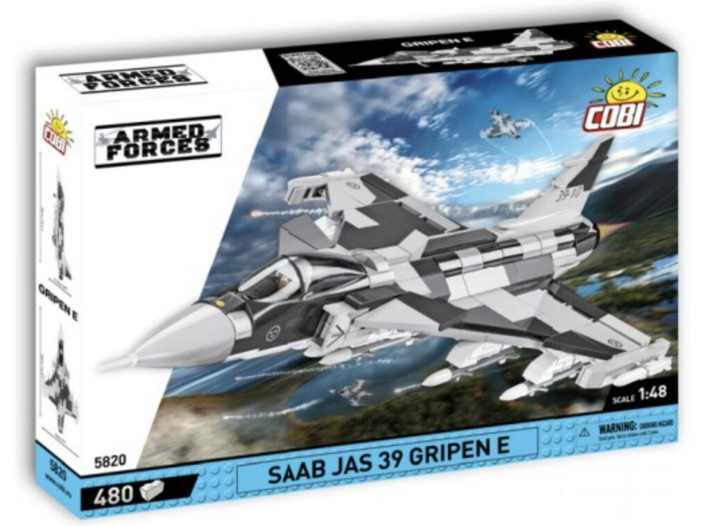 A box containing a SAAB JAS 39 Gripen E #5820 aircraft.