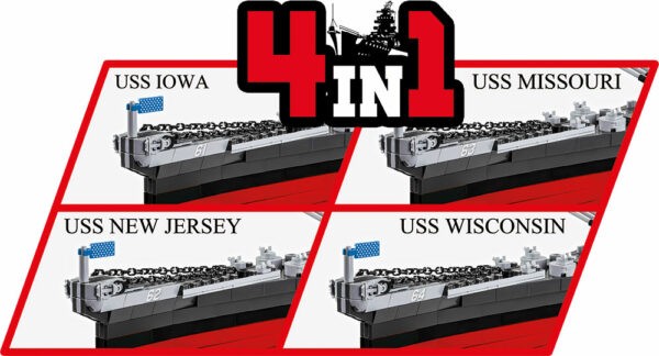 Four different pictures of the Iowa-Class Battleship 4in1 Executive Edition #4836.