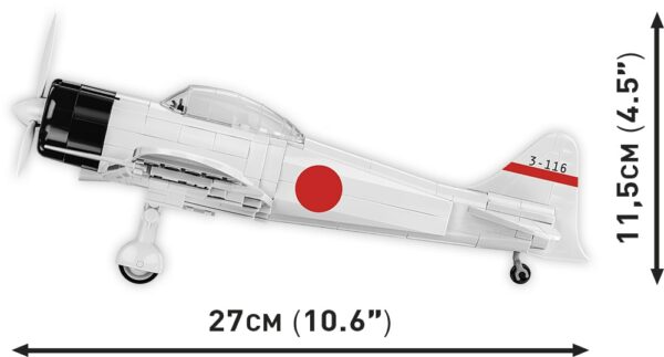 A Cobi Zero model featuring a Mitsubishi A6M2 "Zero-Sen" #5729 adorned with a Japanese flag.