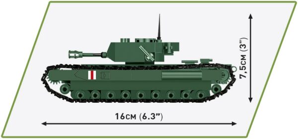 A diagram displaying the dimensions of a Churchill MK.IV tank in 1:48 scale.