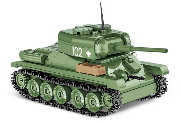 A T-34-85 #2716 toy tank in 1:48 Scale on a white background.