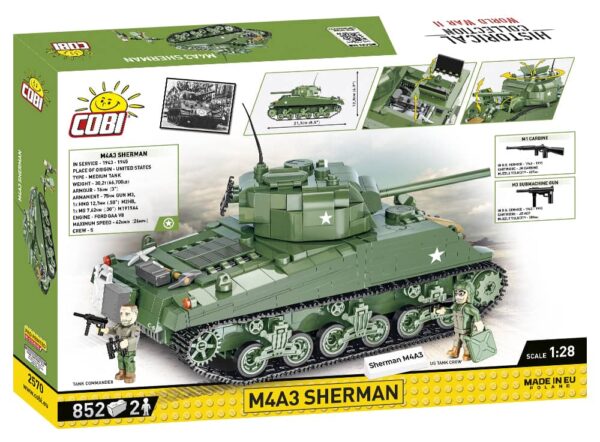 A Lego box featuring an M4A3 Sherman #2570 model.