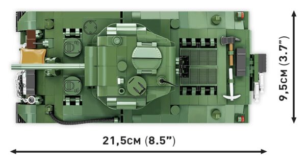 A green tank model, specifically the M4A3 Sherman #2570, with measurements available.
