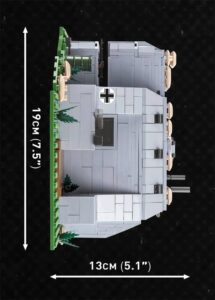 A model with measurements of a C.O.H.3 German Fighting Position #3043 building.