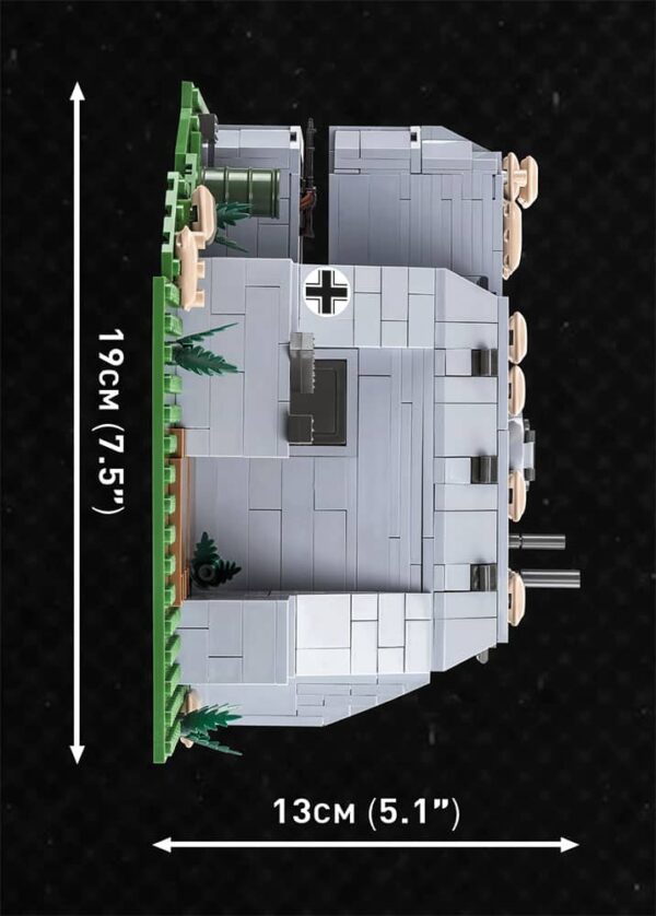 A model with measurements of a C.O.H.3 German Fighting Position #3043 building.
