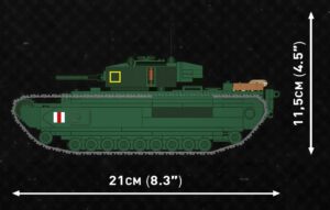 A C.O.H.3 Churchill Mk. III #3046 tank is displayed with measurements.