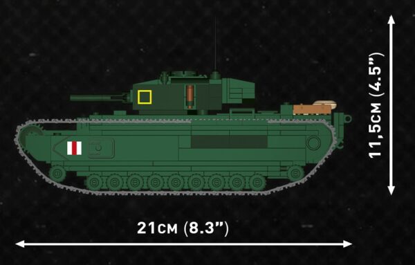 A C.O.H.3 Churchill Mk. III #3046 tank is displayed with measurements.
