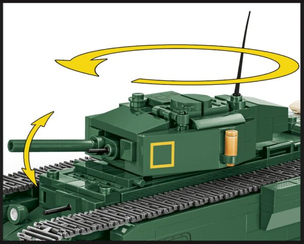 A green tank with a yellow arrow pointing to the C.O.H.3 Churchill Mk. III #3046.