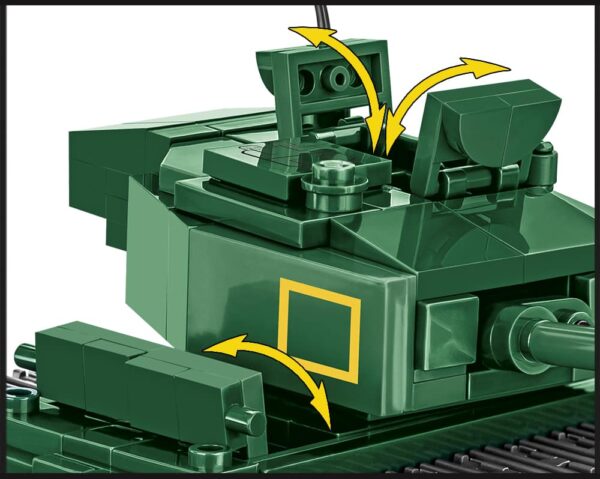 A green C.O.H.3 Churchill Mk. III #3046 tank with yellow arrows on it.