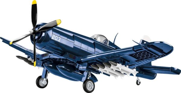 A Vought F4-U-4 Corsair #2417 model airplane in flight.