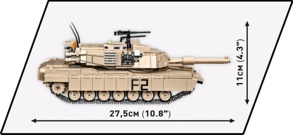 A M1A2 ABRAMS #2622 tank is displayed with measurements.