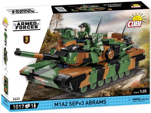 A Lego box featuring the M1A2 Abrams SEPv3 #2623 (Polish Army).