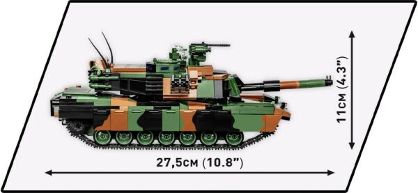 An M1A2 Abrams SEPv3 #2623 (Polish Army) showcasing measurements.