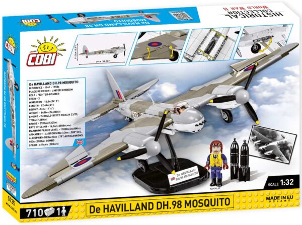 A toy box with a DE HAVILLAND DH-98 MOSQUITO #5735 inside.