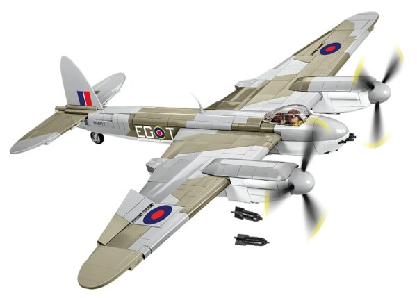 A DE HAVILLAND DH-98 MOSQUITO #5735 flying on a white background.