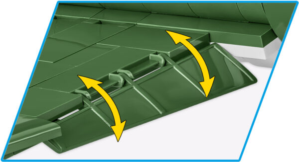 A picture featuring arrows pointing in different directions highlighting the P-47 Thunderbolt & Fuel Tank Trailer #5736.