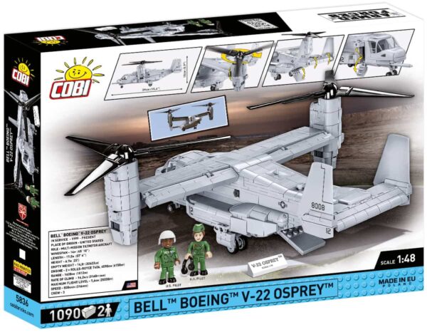 A box containing a model of the Bell-Boeing V-22 Osprey #5836 military aircraft.