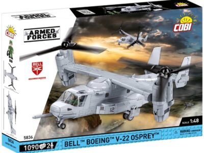 A box with a Bell-Boeing V-22 Osprey #5836 and a helicopter inside.